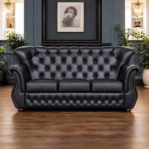 Sofa skórzana Chesterfield „Cambridge” 3-osobowa – Czarny