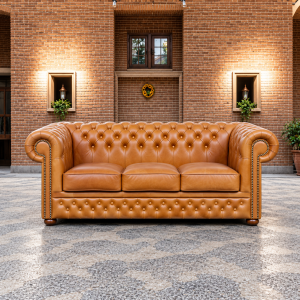 Sofa skórzana Chesterfield „Lord” 3-osobowa – Kolor Karmelowy