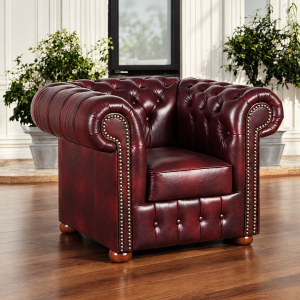 Fotel skórzany Chesterfield „Classic” – Rubinowy
