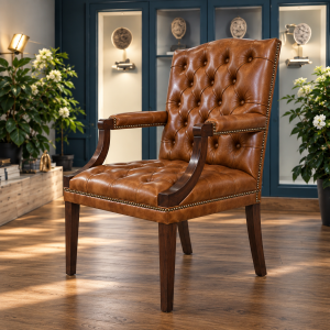 Krzesło skórzane Chesterfield „Duke” – Bursztynowy Brąz