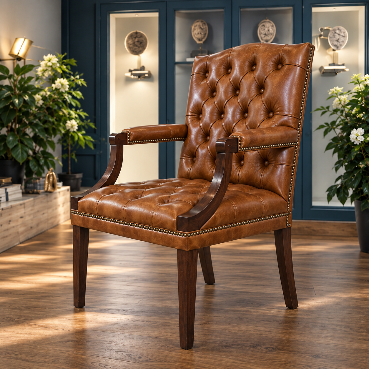 Krzesło skórzane Chesterfield „Duke” – Bursztynowy Brąz