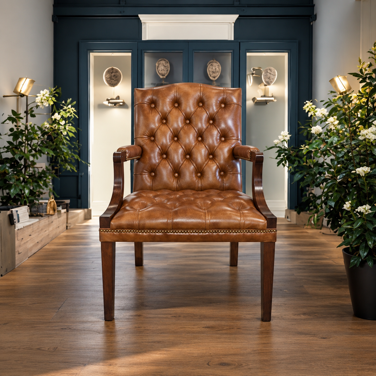 Krzesło skórzane Chesterfield „Duke” – Bursztynowy Brąz - Image 2