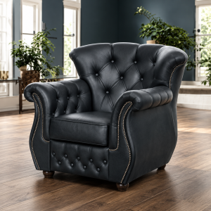 Fotel skórzany Chesterfield „Cambridge” – Czarny