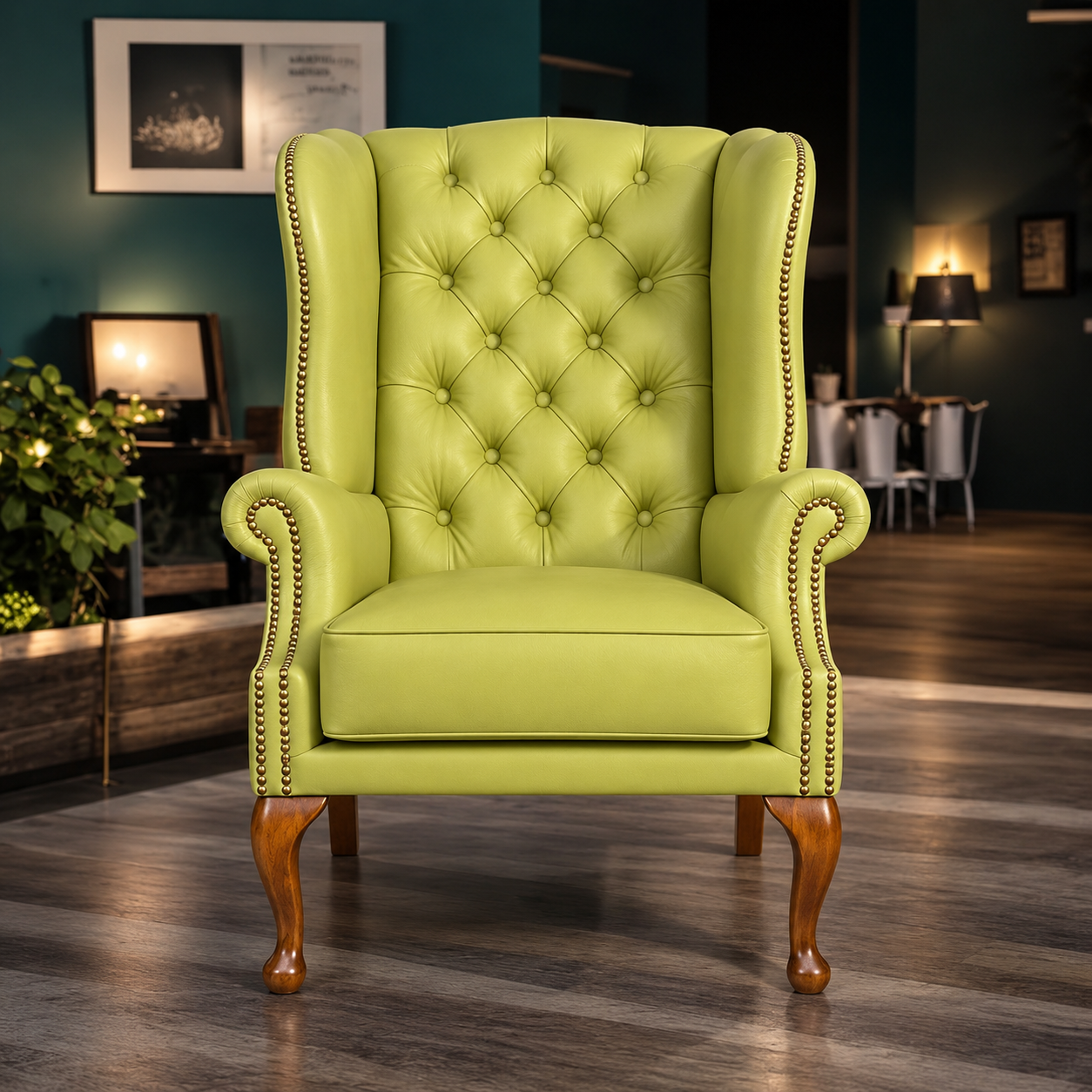 Fotel skórzany Chesterfield „Majestic” – Miętowy
