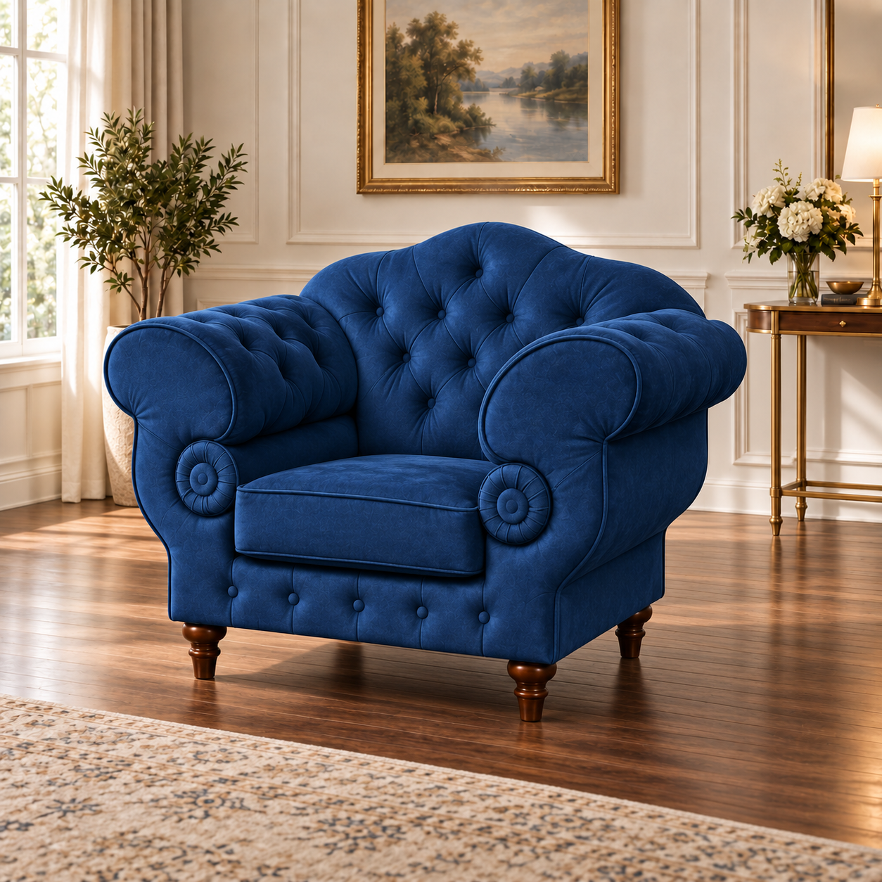Zestaw Sofa „Wilson” 2-osobowa + Fotel „Wilson" Chesterfield – Głęboki Granat - Image 2