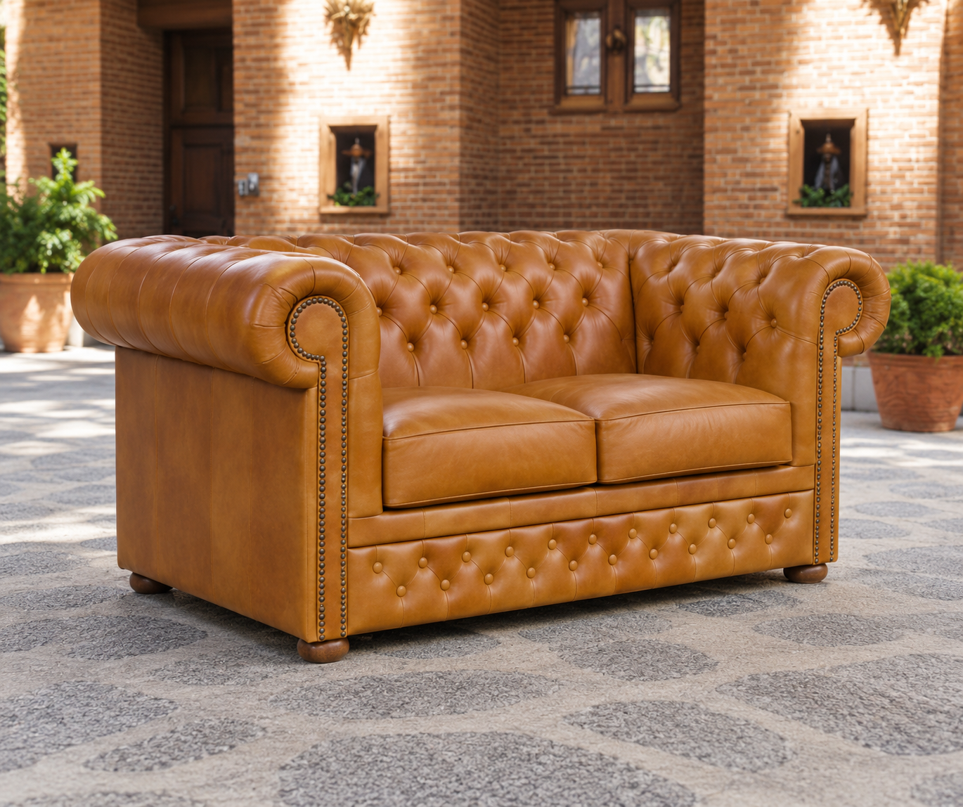 Sofa Skórzana Chesterfield „Lord” 2-osobowa – kolor Karmelowy - Image 2