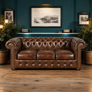 Sofa skórzana Chesterfield „Classic” 3-osobowa – Orzechowy Brąz