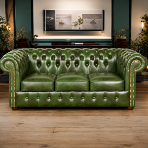 Sofa skórzana Chesterfield „Classic XL” 3-osobowa – Szmaragdowa Zieleń