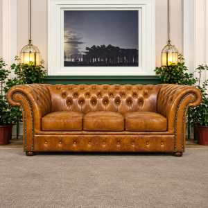 Sofa Chesterfield „Winchester” 3-osobowa – Bursztynowy Brąz