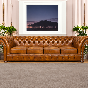 Sofa Chesterfield „Winchester” 4-osobowa – Bursztynowy Brąz