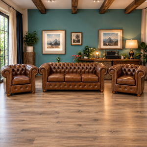 Zestaw skórzany Chesterfield „Classic” 3+1+1 – Kasztanowy Brąz