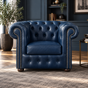 Fotel skórzany Chesterfield „Classic” – Szafirowy
